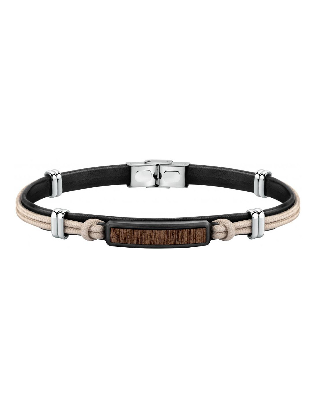 Jewelry: Sector Bandy SZV80 men's steel and black leather bracelet