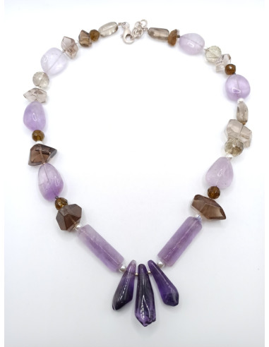 Amethyst and Smokey Quartz Necklace