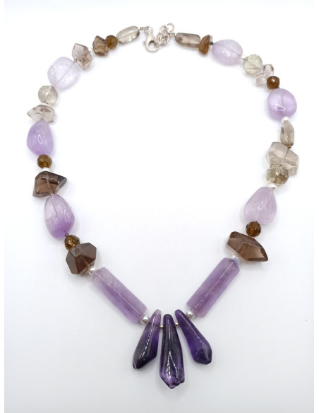 Amethyst and Smokey Quartz Necklace
