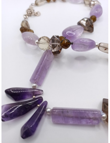 Amethyst and Smokey Quartz Necklace