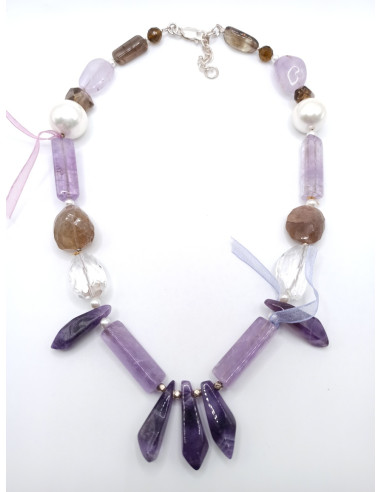 Amethyst and Smokey Quartz Necklace