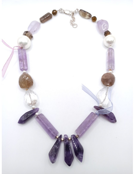 Amethyst and Smokey Quartz Necklace