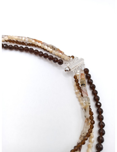 Mother of Pearl, Smokey quartz and Agate Necklace