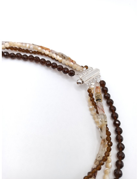 Mother of Pearl, Smokey quartz and Agate Necklace