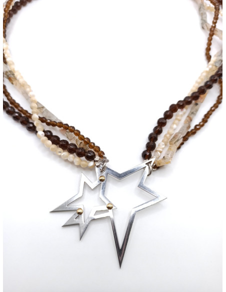 Mother of Pearl, Smokey quartz and Agate Necklace