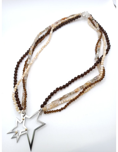 Mother of Pearl, Smokey quartz and Agate Necklace