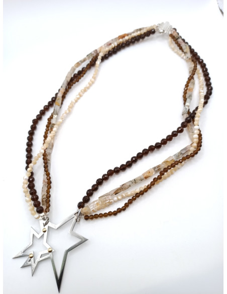 Mother of Pearl, Smokey quartz and Agate Necklace