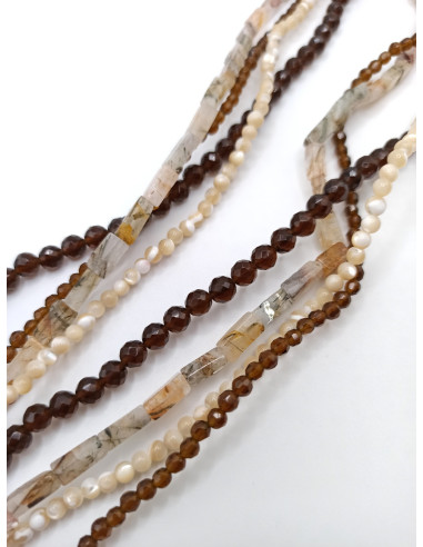 Mother of Pearl, Smokey quartz and Agate Necklace