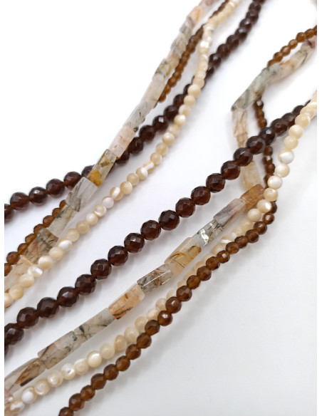 Mother of Pearl, Smokey quartz and Agate Necklace