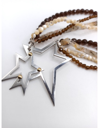 Mother of Pearl, Smokey quartz and Agate Necklace