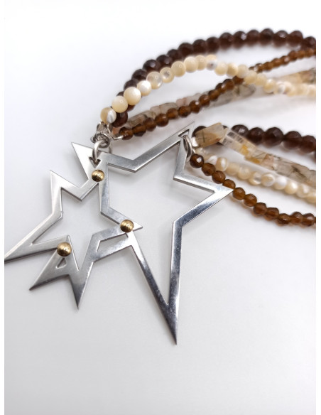 Mother of Pearl, Smokey quartz and Agate Necklace