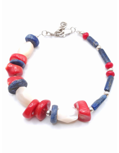 Ασημένιο Βραχιόλι με Λάπι και Κοράλι